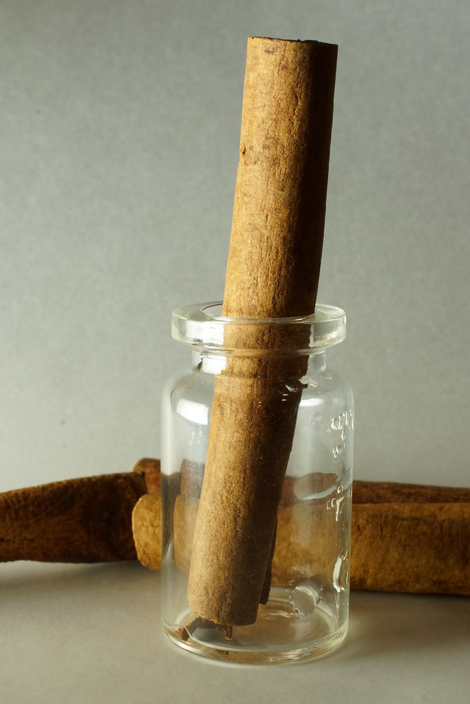 Cinnamon bark in a glass jar